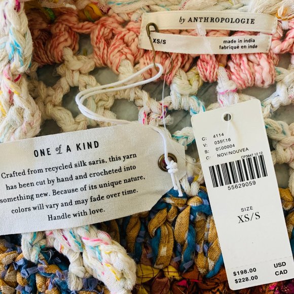Anthropologie Mia Hand-Knit Cropped Cardigan NWT multi colored woven sweater Sm - Picture 6 of 12